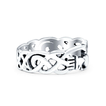 Claddagh Oxidized Band Solid 925 Sterling Silver Thumb Ring (8mm)